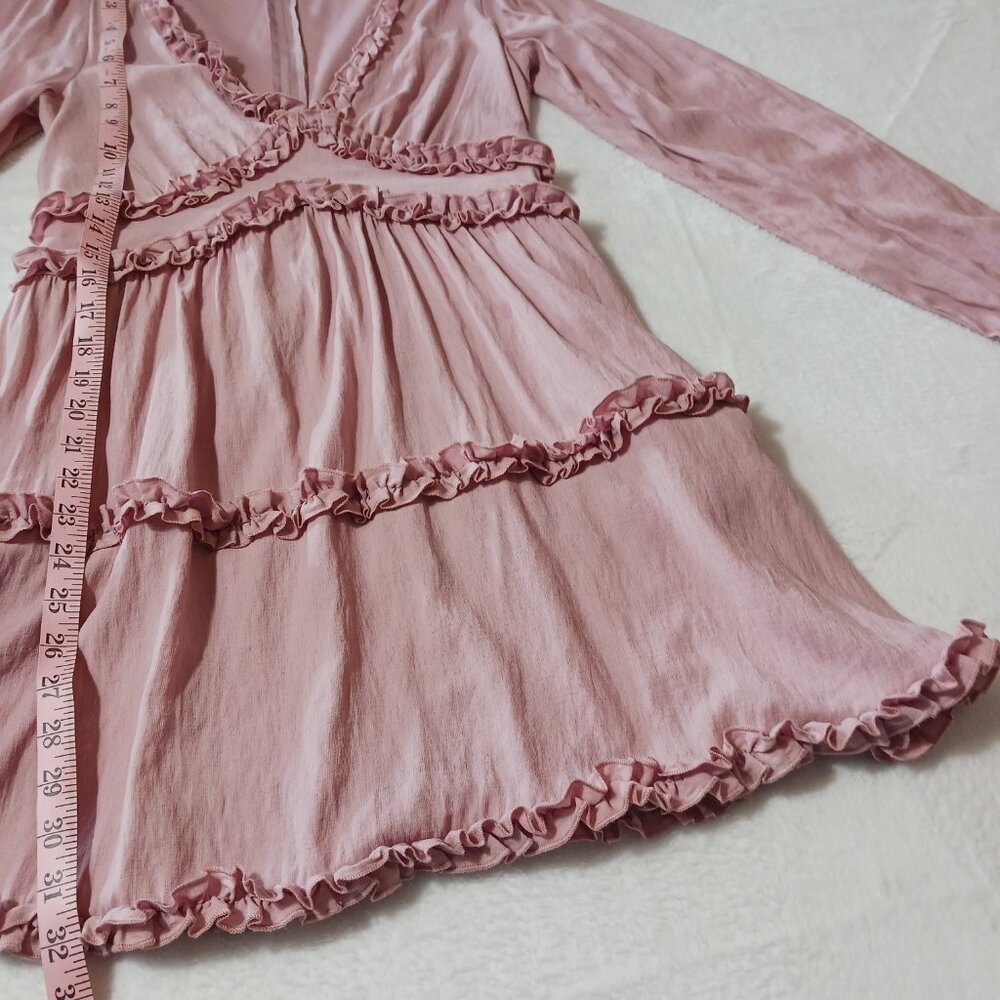 Mi Ami, Pink, Mini, Coquette Dress, Size Small. Ruffled A-line, Deep V Neckline - Picture 11 of 16